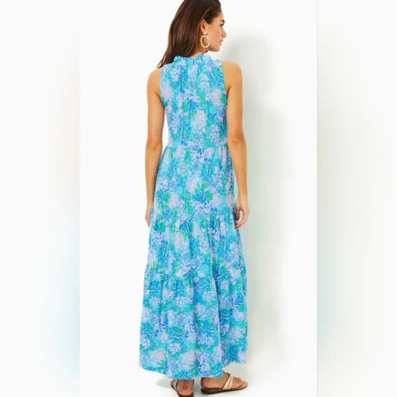 Lilly Pulitzer NWT Malone Maxi Dress Las Olas Aqua Strong Current Sea - Picture 2 of 5
